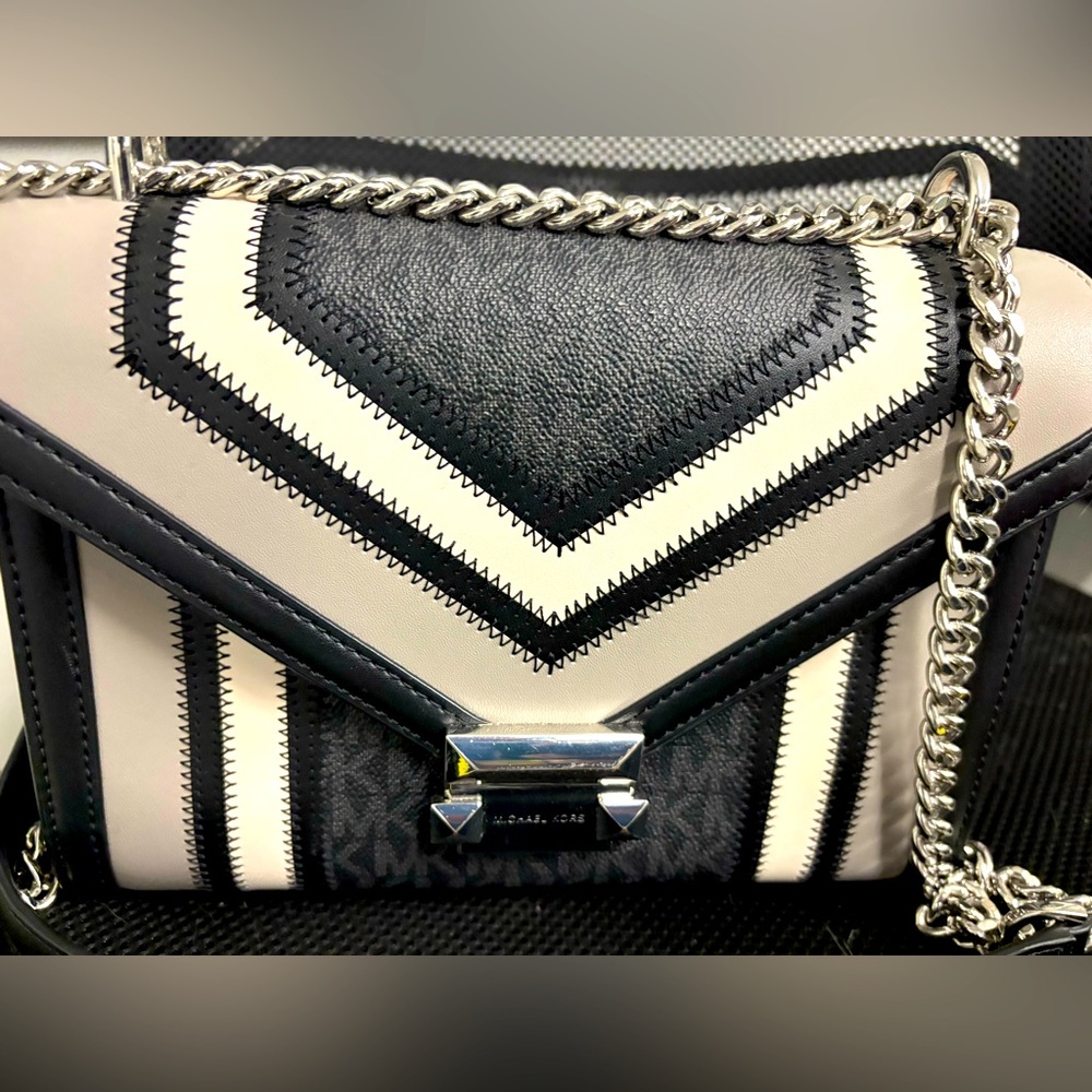 Authentic Michael Kors Whitney grey black patch shoulder purse  .Great shape